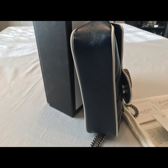 Gucci GG Marmont Super Mini Crossbody Bag Leather Blue Agata/white - Picture 9 of 10